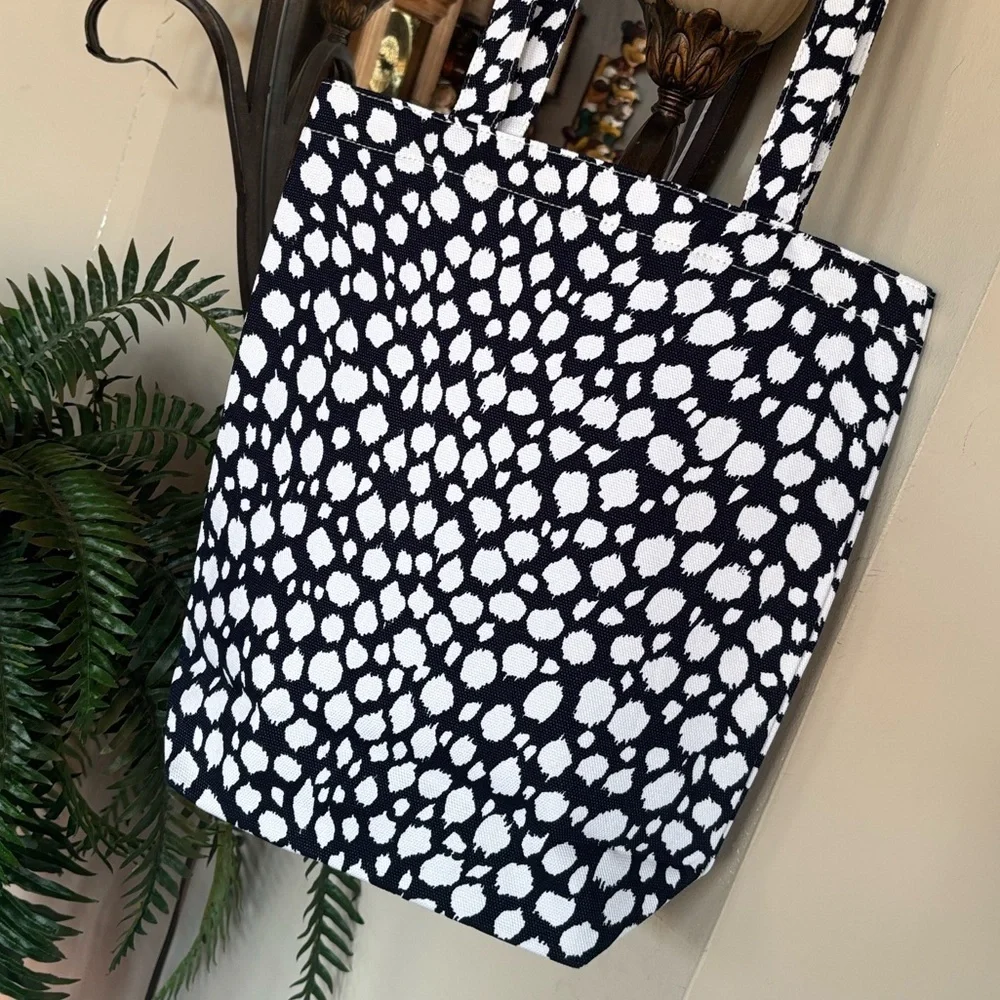 Brand New Tory Burch Ella Logo Navy Snow Leopard Canvas Tote Bag Office Laptop